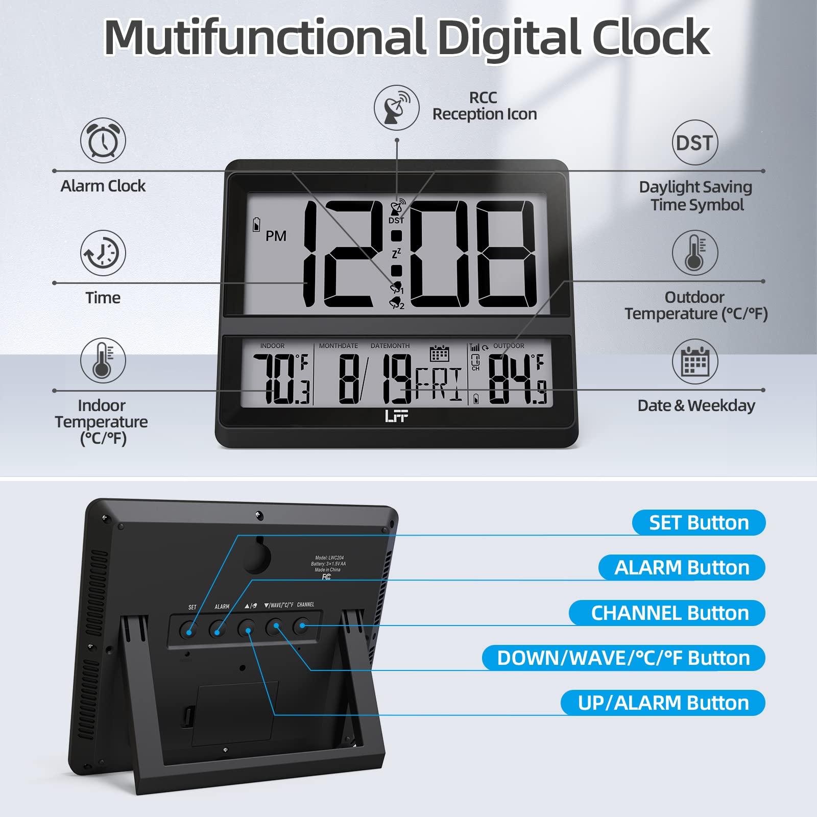 LFF LWC-204 Digital Wall Clock with Temp Display